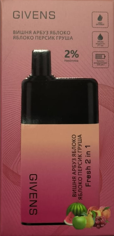 Givens 2в1 (5000 Затяжек) Вишня Арбуз Яблоко/Яблоко Персик Груша