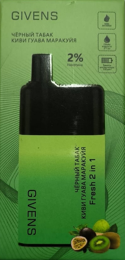 Givens 2в1 (5000 Затяжек) Черный табак/Киви Гуава Маракуйя